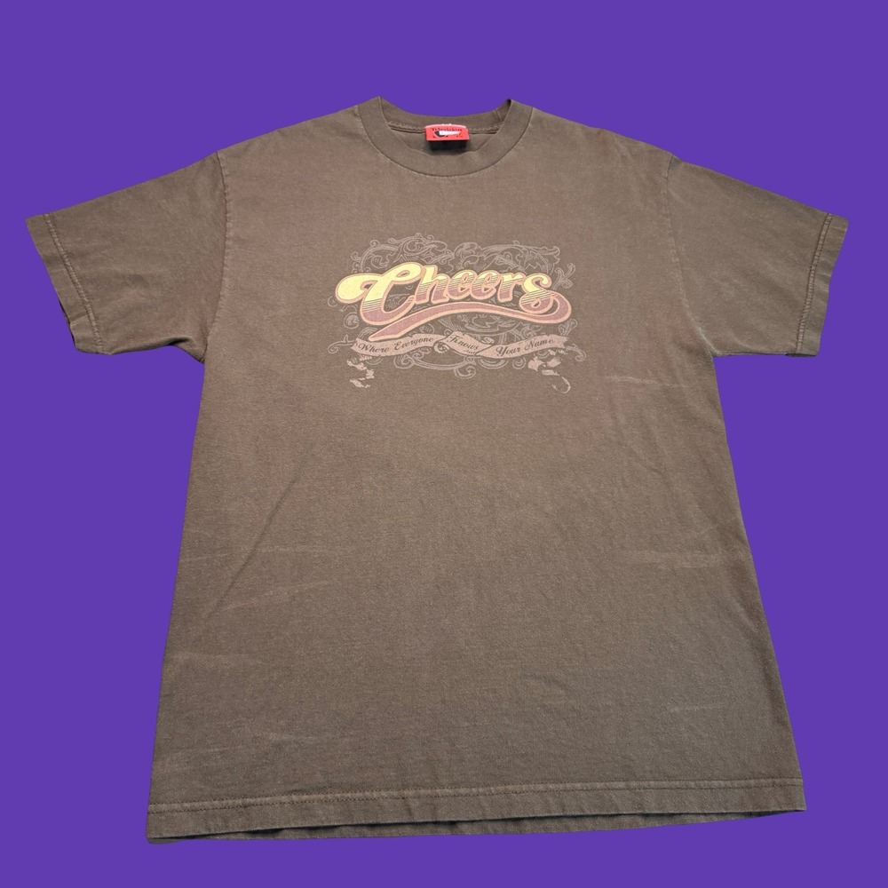 Cheers TV Show T Shirt Large Mens Brown Graphic Sitcom Boston Bar Retro Y2K